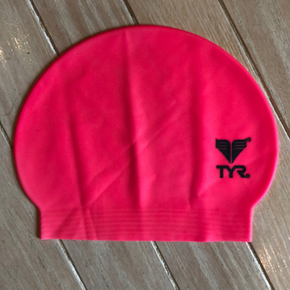 2 - TYR NEW silicone swim caps wrinkle free neon pink